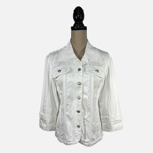 AMI White Denim Concho Button-Up CroppedJacket w Eyelet Trim Womens size XL